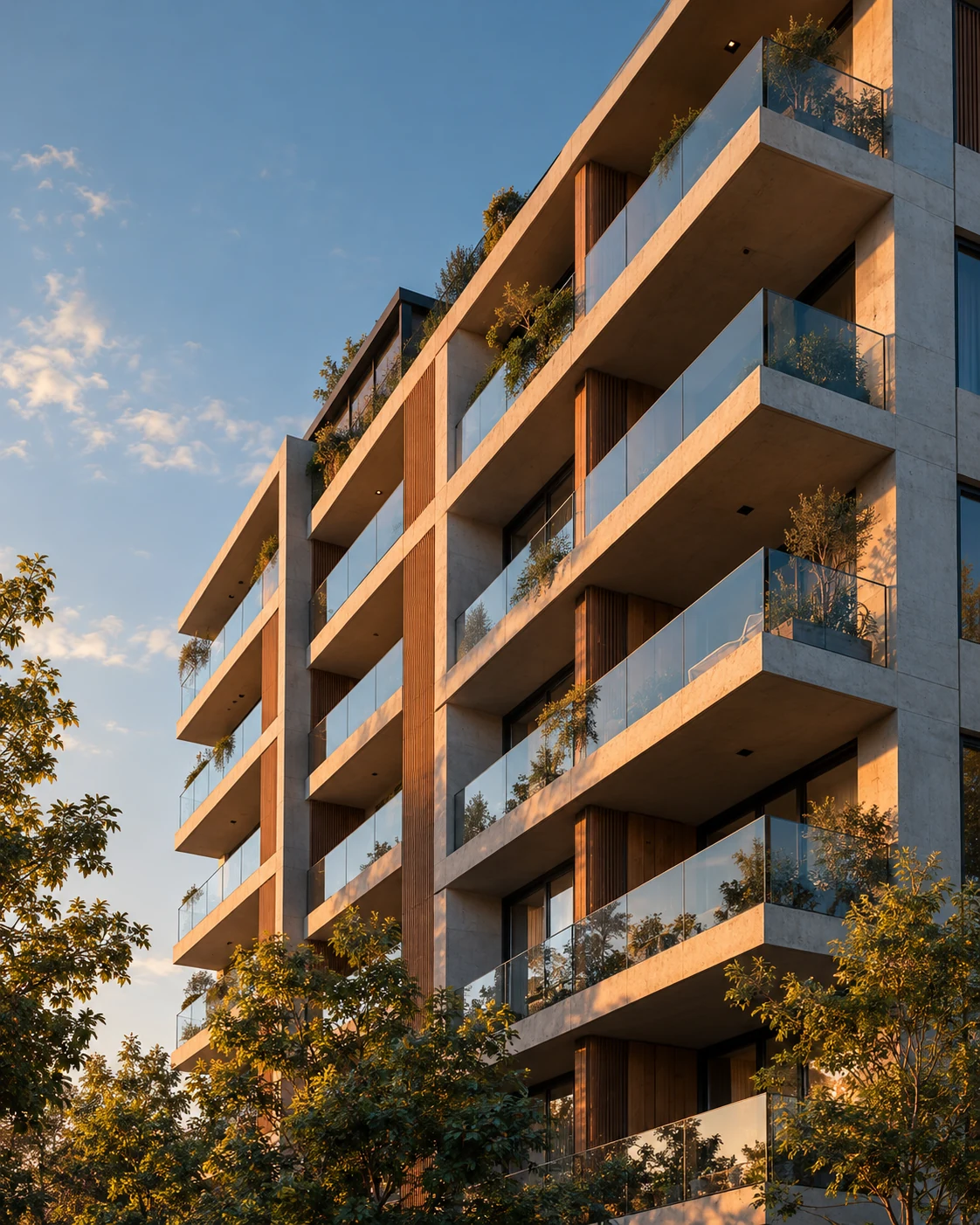 Vista arquitectónica referencial de un edificio residencial